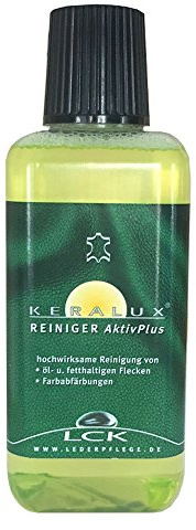 LCK KERALUX Reiniger Aktiv Plus für Starke Verschmutzung, Jeans Farbe oder Fett Flecken auf Pigmentierten Glattledern 225 ml