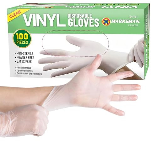 BARGAINS-GALORE 100 Powder Free or Powdered Vinyl Disposable Gloves Work Garage Medical Examination Clear | Medical, Food, Multi Use | Protection Safety (Clear, Small)