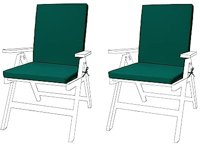 Almohadilla Asiento Silla Jardín Cojín en Verde 2 Paquetes con Cuerdas Atadas Y Elásticas Enrrollar Atrás Ideal para Interiores Y Exteriores Resistente Al Agua