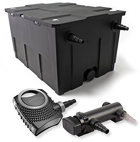 SunSun Komplettset: CBF-550 Teichfilter bis 60000 L Teichfilteranlage als Durchlauffilter, CTF-8000 SuperECO Teichpumpe 8000l/h 70W, CUV-318 Teichklärer UVC Klärer mit 18W