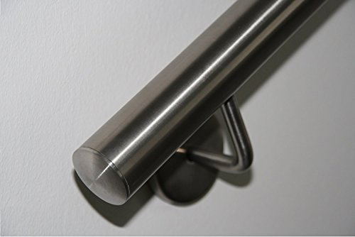 Edelstahl Handlauf V2A 42,4mm 240K geschliffen Wandhandlauf mit leicht gewölbter Endkappe 1100 mm