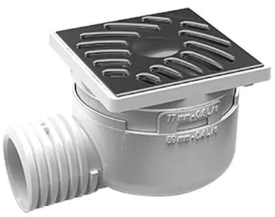 Siphon de cours horizontal 40/50, grille en Inox, 97x97 mm