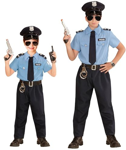 W WIDMANN MILANO Party Fashion - Polizei Kostüm Kinder | 5-teilig mit Hemd, Hose, Gürtel, Krawatte und Mütze für Karneval und Mottoparty