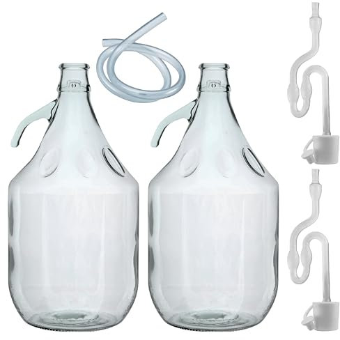 Pack of two 5L attractive natural glass Demijohn for wine making/storage with syphon tube, 2 x bungs and airlock included