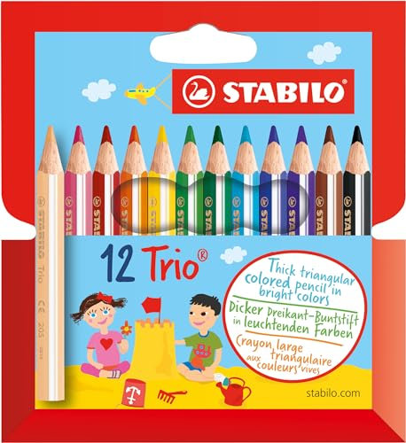 STABILO - Dreikant-Buntstift - Trio dick kurz - 12er Pack - mit 12 verschiedenen Farben
