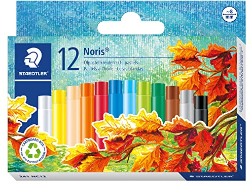 Staedtler Noris - Pastelli a Olio Resistenti all'Acqua, Set di Pastelli Colorati Ideali per Pittura, Disegno e Lavoretti Artistici, Colori a Olio Brillanti Adatti su Quasi Tutte le Superfici, 12Pezzi