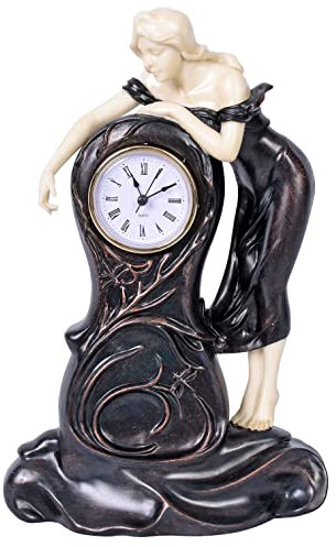 Figürliche Kaminuhr im Jugendstil Tischuhr Schwarz Frauenfigur Nymphe IS231 Palazzo Exklusiv