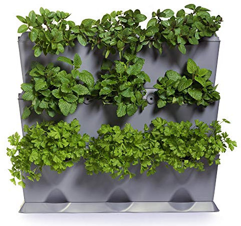 minigarden Vertical 1 Set für 9 Pflanzen, erweiterbarer vertikaler Garten im Baukastensystem, freistehend am Boden aufstellbar oder zur Wandmontage (Grau)