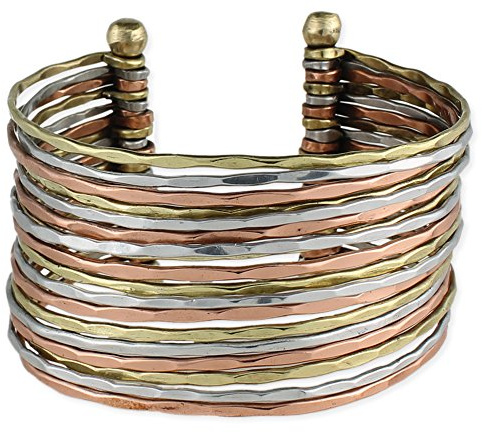 ZAD Hammered Bunch Mixed Metal Cuff Bracelet - One Size Fits Most