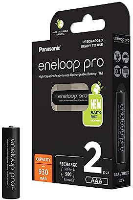 Panasonic eneloop pro, Ready-to-Use Ni-MH Akku, AAA Micro, 2er Pack, min. 930 mAh, 500 Ladezyklen, mit extrastarker Leistung und geringer Selbstentladung, wiederaufladbare Akku Batterie, Akkubatterie