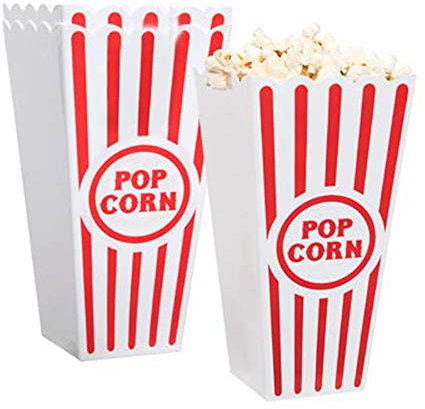 NOVELTY PLACE Plastic Red & White Striped Classic Popcorn Containers for Movie Night - 7.8 Tall x 3.8 Square (4 Pack)