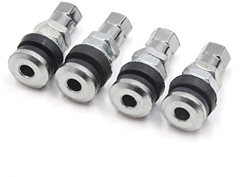 sourcing map 4stk.Reifenventil Verlängerung Adapter Metallventile Metall & Gummi Ventilschaft für Motorrad Silber,Schwarz | Silber, Schwarz, Metall & Gummi, Für Roller, Elektromobile, Dichtring Aus Hohe Dichte Kautschuk, Bolt-In Design