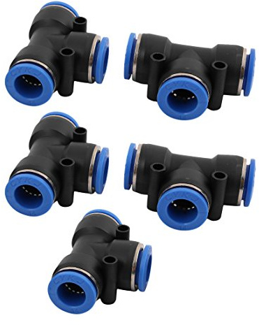 uxcell® 5Pcs 14mm Dia T Type 3 Ways Tube Hose Pneumatic Air Quick Fitting Push in Connector
