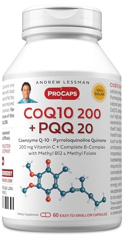 ANDREW LESSMAN Coenzyme Q-10 200 Plus PQQ 20mg - 60 Capsules - Maintains CoQ10 Levels, Optimum Cellular Energy, Supports Energy Production, Heart, Brain, Liver, Kidney, Pancreas. No Additives