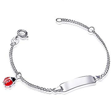 MATERIA Kinder Armband mit Gravur Marienkäfer 925 Silber Schmuck Armkette Emaille rot rhodiniert 12-14cm #SA-61