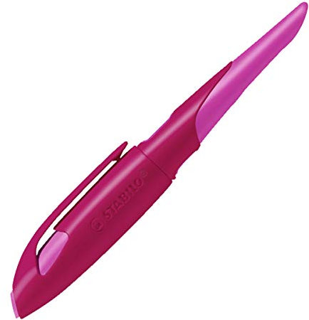 STABILO - Ergonomischer Schulfüller für Rechtshänder mit Standard-Feder M - EASYbirdy in beere/pink - inkl. Patrone - blau (löschbar)