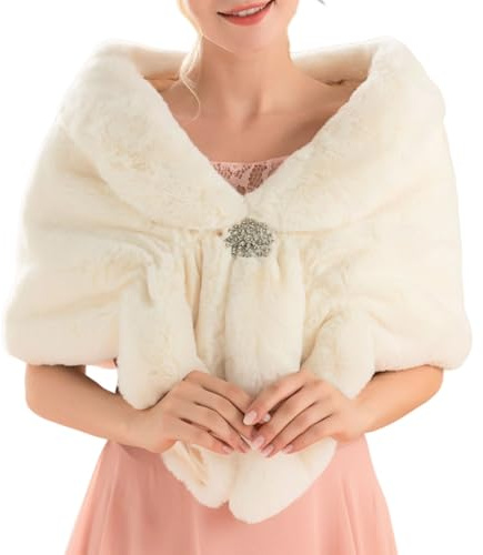 Ushiny Braut Kunstpelz Stola Brautpelz Schals, Tücher und Stolen aus Pelz für Damen (Beige)