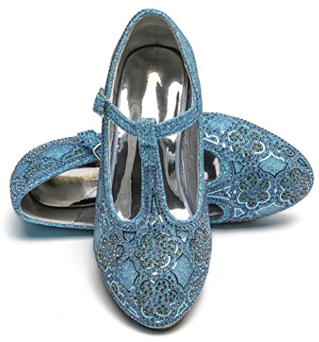 ELSA & ANNA niña Zapatos de princesa - 3 cm tacón - Zapatos de fantasía con brillos y cristales - Para fiestas, cumpleaños y cosplay - Tacones niña princesa (SIL21)