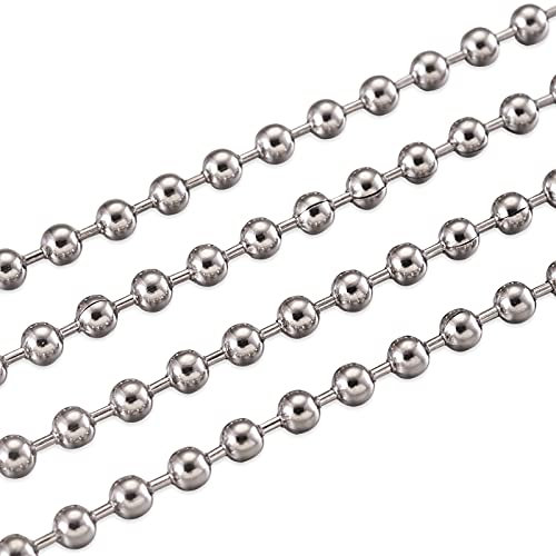 PandaHall - Catena con perline a sfera in acciaio INOX, lunghezza 3,2 mm, lunghezza 10 m, per gioielli fai da te