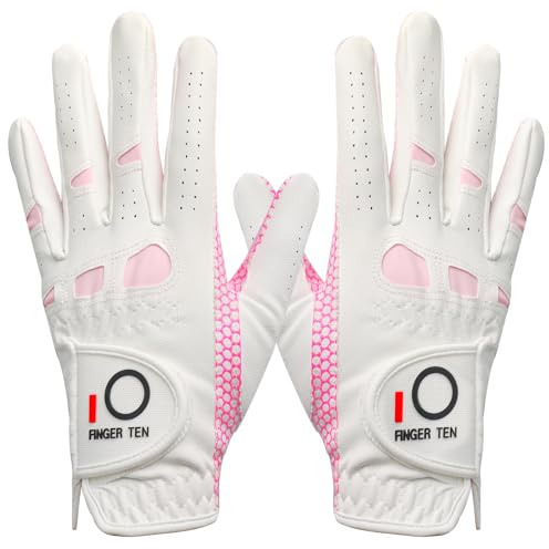 FINGER TEN Golf Gloves Women Extra Grip 1 Pair(Pink,M(Both Hand))