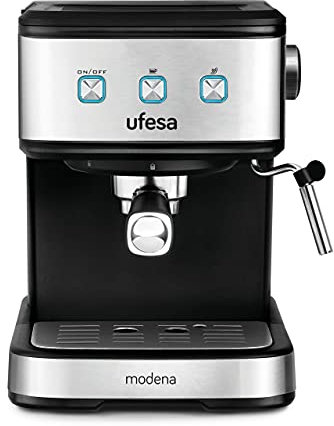Ufesa CE7242 Cafetera Expresso y Capuccino, Vaporizador Orientable, 20 Bares, 2 Modos: Café Molido o Monodosis, Depósito 1.5L, Función Calienta Tazas, 850W, Modena