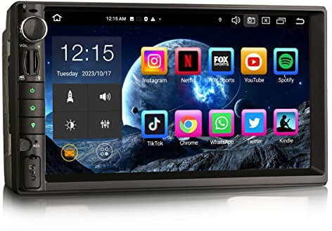 Erisin 7 Zoll Doppel Din Android 13 Autoradio Bluetooth 5.0 Navi GPS Unterstützt Wireless Carplay Android Auto DSP WiFi 4G DAB+ OBD2 TPMS USB DVB-T2 FM Radio RDS Bildschirm【8-Kern 4GB RAM+64GB ROM】
