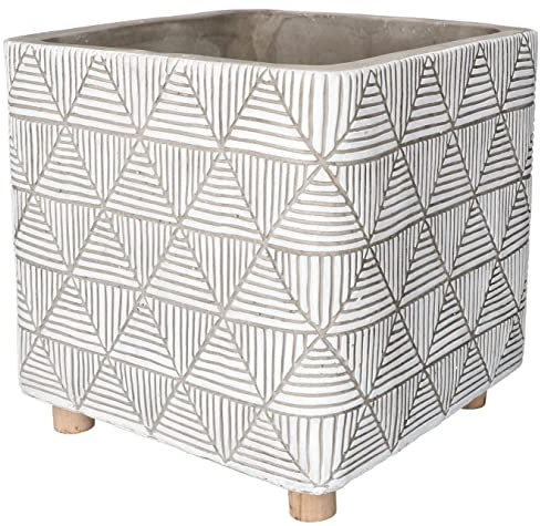 KOTARBAU® Maceta cuadrada de hormigón, 18cm, Tiesto para plantas, Macetero de cemento para interiores, Diseño Minimalista, Geométrico, Macetas, Maceta con patas de madera, Estilo moderno, Gris, Blanco