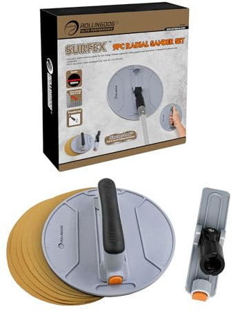 ROLLINGDOG Levigatrice rotonda per cartongesso, blocco abrasivo radiale con 6 pezzi di carta vetrata a rete di ossido per legno, pulizia e lucidatura dei metalli (22,9 cm)