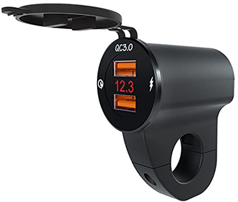 Baceyong wasserdicht 12 V Motorrad QC3.0 Dual USB -Ladeanschlussstromadapter mit digitalem Voltmeter für Smartphones, Tablets und GPS