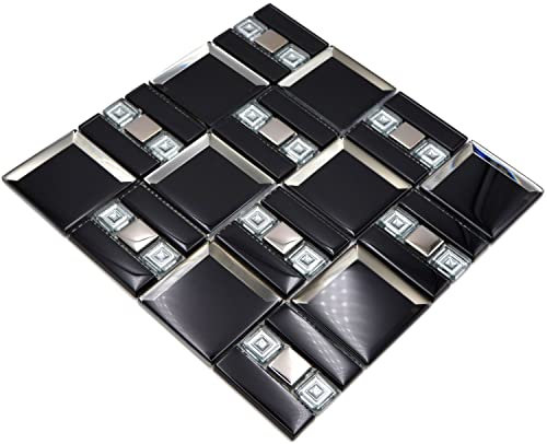 Glasmosaik Kombi Glasmosaik Mosaikfliese schwarz silber glänzend Wand Küche Bad Dusche
