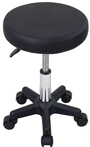 FURWOO Round Rolling Stool with Wheels Height Adjustable Spa Stool for Salon Massage Home Kitchen Black