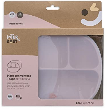 Interbaby - Plato Llano de Silicona con Ventosa. Vajilla Infantil Antideslizante y Antivuelco para Aprendizaje. Seguro, Sin BPA | Rosa Maquillaje
