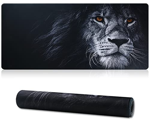 Jahosin XXL spelmusmatta, utökad musmatta, sydda kanter, 2 mm, halkfri gummibas, 90 x 40 cm, skrivbordsunderlägg för spel/kontor/företag 90 x 40 Lion01