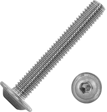 Techtanium Linsenkopfschrauben M10 x 50/50 mm mit Innensechskant & Flansch aus Edelstahl A2 (10 Stück) | Versch. Größen & Verpackungseinheiten verfügbar | Flanschschrauben | ISO 7380