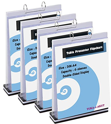 TUKA-i-AKUT 4-serien A4 högbords-popchart av akryl med bas, presentation blädderblock på båda sidor, 6 fodral per T-form skrivbord flip Chart, bordsstativ A4 hög, TKD8211-A4-4x