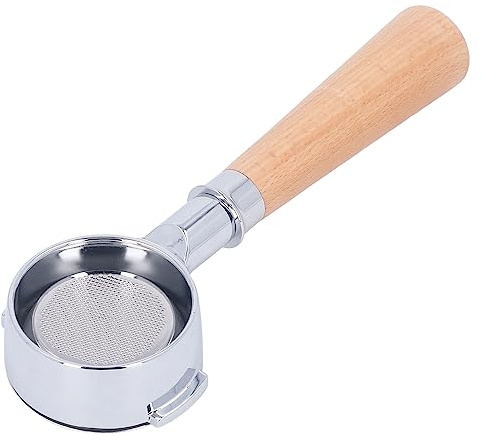 Dpofirs Porte-Filtre sans Fond de 54 Mm pour Espresso, Porte-Filtre à café Nu en Alliage D'aluminium à 2 Oreilles avec Panier de Filtre de Remplacement de café Réutilisable pour Machine (Hêtre A2)