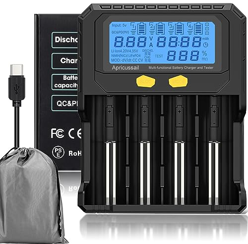 4-Slot Fast Battery Charger &Tester for 3.2V LiFPO4 3.7V Li-ion 1.2V Ni-MH/Ni-CD Batteries,LCD Displayer,Intelligent Identification,Safe Protection,Compatible with 18650 21700 AA AAA Batteries