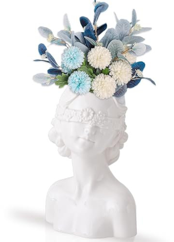 Kingbar Keramik Gesicht Vase, Dekorative Weiße Vase Für Frische Blumen, Blumensträuße, Blumenvase Modern Für Wohnzimmer Büro Dekor, Geschenk, Glazed, B