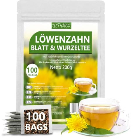 Löwenzahntee Löwenzahnwurzel 100 Teebeutel, Dandelion root leaf tea 100% natürlich und ohne Zusatzstoffe