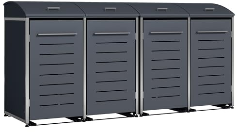 DEGAMO Mülltonnenbox 4-er Mülltonnenhaus Kiel für 4X Tonnen 120 oder 240 Liter, Stahl verzinkt und Edelstahl, Farbe anthrazit
