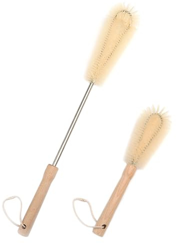 UPTALY 1 pieza cepillo para botellas extralargo de 47cm/19'', 1 pieza cepillo de nailon para platos de 26cm/10'', mango de madera, con varilla de acero inoxidable, para botellas altas, recipientes
