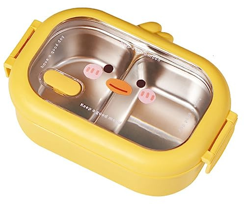 AMZLORD Edelstahl-Bento-Box for Kinder, Schule, Kawaii, doppelseitiger Clip, versiegelt, tragbarer Lebensmittelbehälter, 2 Fächer, Essensbox for Grundschüler/Büroangestellte