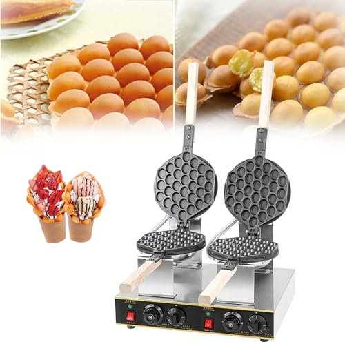 DFANCE Gofrera Máquina de Gofre,Gofrera Máquina Burbujas de Acero Inoxidable,Placa de Horneado Intercambiable y Antiadherente,Temperatura 50-250℃,para Cafetería/Postres/Restaurante(Size:Cabeza Doble)