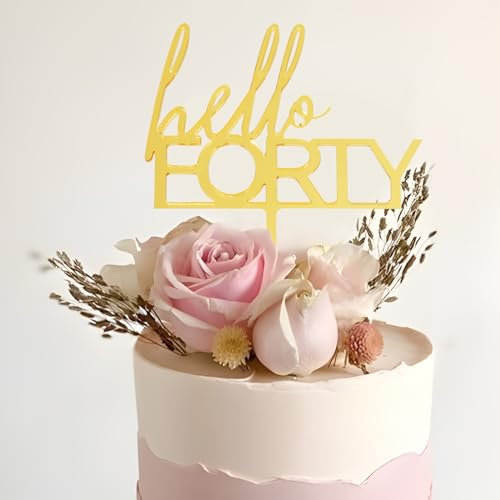 40th Birthday Cake Topper for Women Gold Hello Forty Cake Topper Acrylic 40th Birthday Cake Decorations (40th)