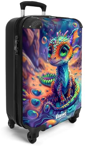 NoBoringSuitcases.com © Kinderkoffer Reisekoffer Koffer Kinder Kindergepäck in Handgepäck-Mittelgroß in 40 Bildern (Bunter Drache in Einer Fantasiewelt, 55x40x20 cm)