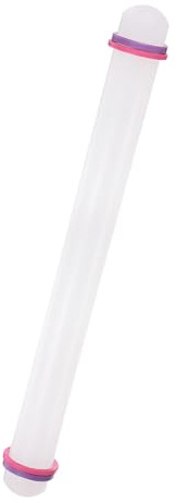 GLOKUUCA Fondant Rolling Pin - Fondant Cake Dough Roller Non-Stick No Handle Rolling for Baking Kitchen Tool Rolling Pin with Rings PP - (20 x 1.38, White)