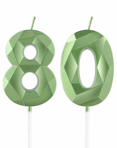 Grüne Kerzen zum 80th Geburtstag, 3D Grüne Zahl 80 Kerze für Kuchen, Frauen Männer 80th Geburtstag Dekorationen, Grüne Kuchendekorationen, Grüne Kerze Kuchen für Geburtstagsfeier Hochzeitstag