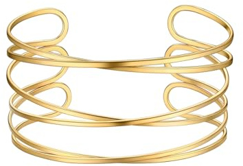 FOCALOOK Armband Damen Gold Edelstahl Armband Offen Armreif Gold Oberarm Wickelarmband Manschette Armspange Charm Armband Armreif Offen Modeschmuck