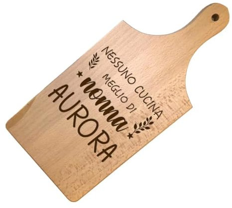 Regalo Nonni - Tagliere Personalizzato con Nome - Nessuno cucina meglio di Nonna - Incisione Laser Legno di Faggio - Idea Regalo Personalizzata - Festa dei Nonni