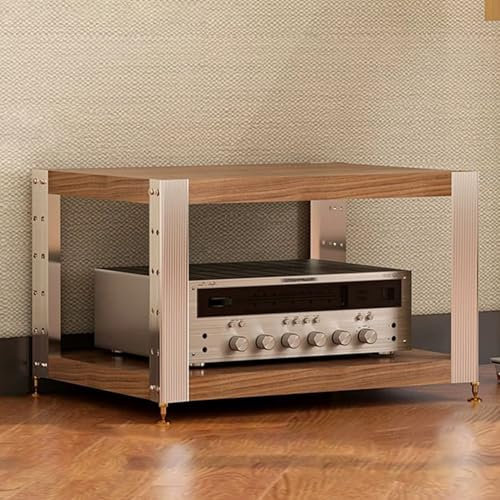 YHWKGZ Audio Rack Hi Fi Regal, Hi Fi Rack aus Massivholz, Mit stoßdämpfenden Füßen, OffenerRecord Player Stand, for Zuhause/Büro, Player-AV-Phonoschrank(Light Walnut,24.6x14.1)